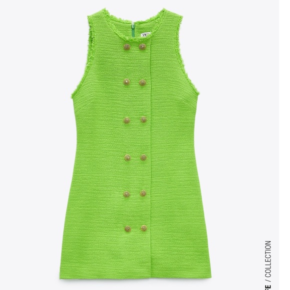 NWT ZARA Textured Weave Dress With Buttons M Green - Picture 12 of 14